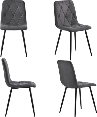 Eetkamerstoelen - 4 Stuks - Gepolsterde Design Stoelen Met Rugleuning - Twill Linnen Zitting - Metalen Frame - Donkergrijs