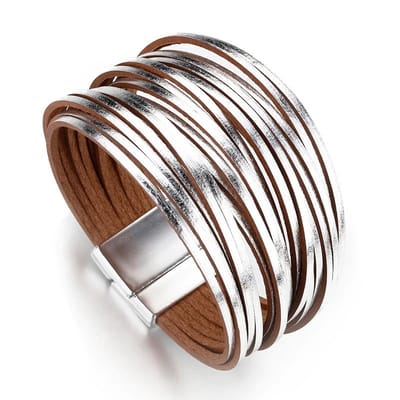 Sorprese armband - Silver - wikkelarmband - armband dames - khaki - leer - cadeau - Model D