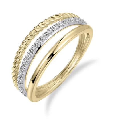 Schitterende 14 Karaat Gouden Luxe 3 Bands Ring Briljanten 19.00 mm. (maat 60) | Aanzoeksring