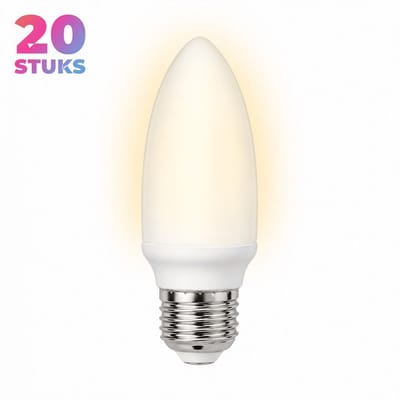20x Kaarslamp Spaarlamp E27 - 7W - Daglicht (6400K) - 420 lm - 10 jaar - Niet Dimbaar