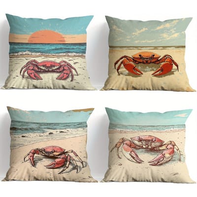 4 stuks Strandkrab patroon dubbelzijdig Bedrukte kussenhoes Korte pluche Geschikt voor woonkamers slaapkamers banken sierkussenhoes 35x35cm