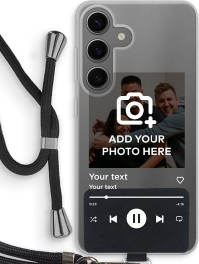 Gepersonaliseerd - Case Company® - Hoesje met koord geschikt voor Samsung Galaxy S24 hoesje met Koord - Music Player - Telefoonhoesje met Zwart Koord - Bescherming aan alle Kanten en Over de Schermrand