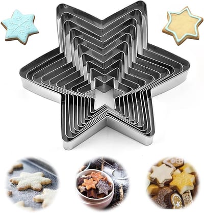 Set van 10 Stervormige Koekjesuitsteekvormpjes van RVS voor Bakken en Taartdecoratie, Perfect voor Feestjes en DIY Creaties