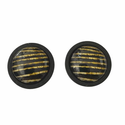 Clip Oorbellen-Hout-Zwart-Goudkleurig-Extra groot- geen gaatje- Charme Bijoux