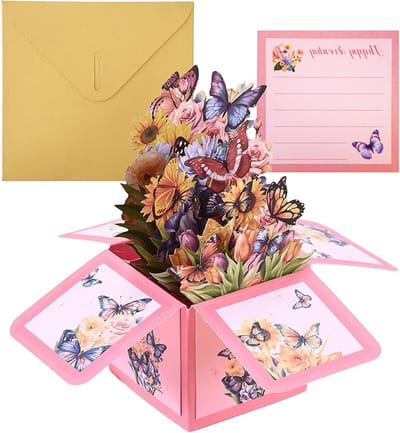 Verjaardagskaarten Vlinder Bloem Roze 3D Pop-up Vrouw Moeder - Happy Birthday Doos