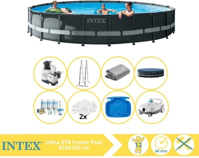 Intex Ultra XTR Frame Zwembad - Opzetzwembad - 610x122 cm - Inclusief Onderhoudspakket, Filterbollen, Zwembad Stofzuiger en Voetenbad