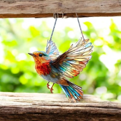 Raamdecoratie vogel - fullcolor - acryl roodborstje 0.3x20x20 cm let op 2D - vogel decoratie