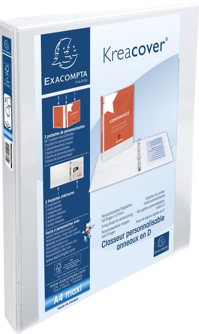 Exacompta 10x Kreacover Ringband in PP met 2 D-ringen van 20mm - A4 maxi - Wit - 51821E
