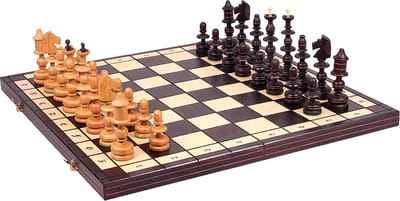 Traditioneel Pools Schaakset - Opklapbaar Decoratieve Schaakbord met Schaakstukken - Koning 140mm - Schaakbord 580x290 - Schaakspel voor Volwassenen