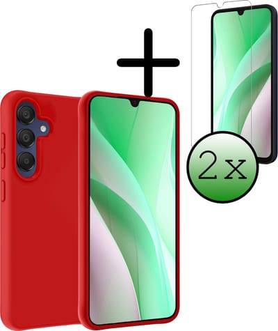 Hoesje Met 2x Screenprotector - Geschikt voor Samsung Galaxy A15 - Sterk & Shockproof - Back Cover - Siliconen Case - Telefoon Hoes - Rood