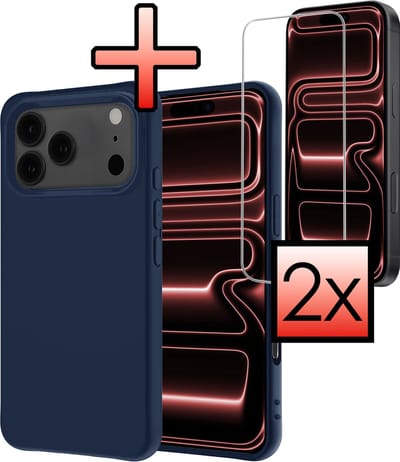 Hoesje - Met 2x Screenprotector - Geschikt voor Apple iPhone 17 Pro Max - Sterk & Shockproof - Back Cover - Siliconen Case - Telefoon Hoes - Donkerblauw
