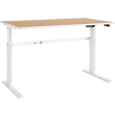 Schäfer Shop  Select Bureautafel Moxxo IQ, elektrisch in hoogte verstelbaar, rechthoek, C-poot, B 1800 x D 800 x H 725-1185 mm, Beukenpatroon/wit