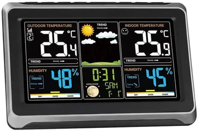 Weerstation Binnen Buiten - Digitale Thermometer - Weersvoorspelling Thuis - Kleurendisplay Barometer - 165x125x55 cm - Wit