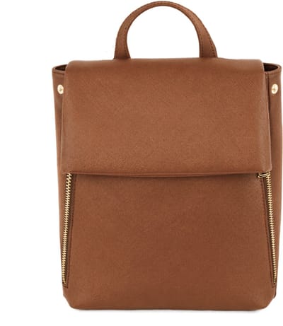 Solier Serano F30 - rugzak dames - bruin - saffiano eco leer - verstelbare schouderbanden - klepsluiting