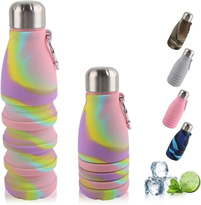 Opvouwbare drinkbeker, 550 ml sportbeker, draagbaar, waterdicht en spillvrij, ideaal voor reizen, sport en buitenactiviteiten (camouflage roze)