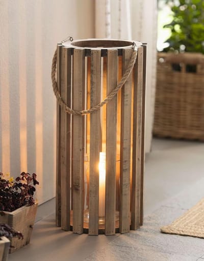 Decoratieve Lantaarn - Houten Windlicht - Sfeervolle Verlichting - Gemaakt van gerecycled hout - Ø 28 x 58 cm