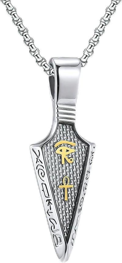 Herenketting met Ankh en Horus Oog, Egyptisch Kruis Bescherming, RVS en Carbon Fiber, Inclusief Cadeaubox, Goud Zwart Zilver