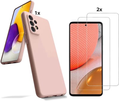Hoesje Geschikt Voor Samsung Galaxy A72 Hoesje Soft Nano Silicone Backcover Gel Licht Roze Met 2x Glazen Screenprotector