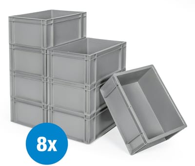Rubbermagazijn - Stapelbak 40x30x17cm - Set van 8 stuks - Magazijnbakken - Opbergbak - Euroboxen - Kunststof bakken