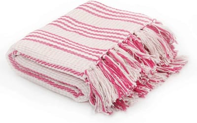 Roze en Witte Gestreepte Katoenen Plaid - Reisdeken, Bankdeken en Bedspread