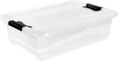 Famanu - Opbergdoos met deksel en schuifsluiting, 59,5 x 39,5 x 17 cm, 28 l, transparant