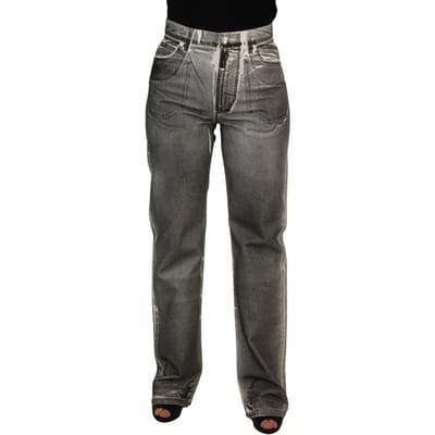 Dolce & Gabbana Grijs Gewassen Hoge Taille Denim Broek Katoenen Dames Jeans