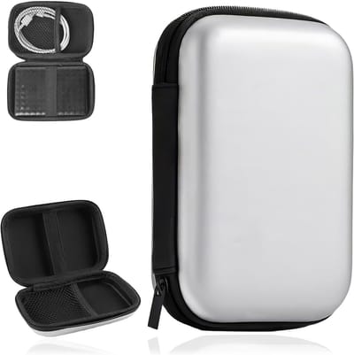 Duurzame Beschermhoes voor Externe SSD's en HDD's, Reisopslag Tas met 2 Binnenvakken, Geschikt voor 2.5 Inch Hard Drives en SSD's, Zilver