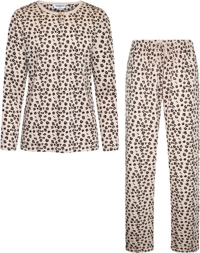 Gaubert Essential Dames Pyjama Lange Mouw - Broek met Zakken - Premium Gekamd Katoen - Panterprint - Beige - Maat S - GB-2811