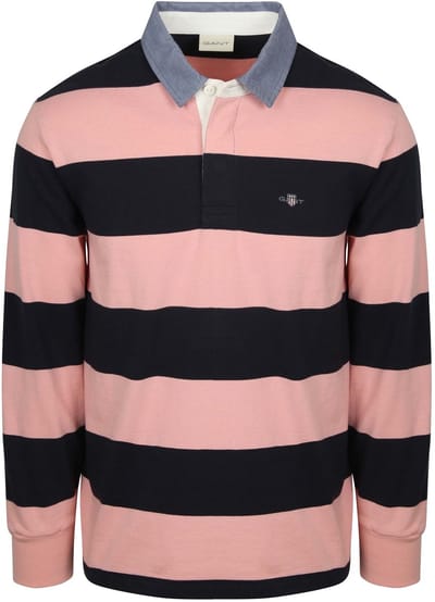 Gant Heavy Rugger Shield Polo Streep Navy Roze - Maat L - Heren - Longsleeve polo