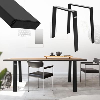 Set van 2 tafelpoten Loft 75x72 cm, zwart, profiel 8x2 cm, van staal, industrieel ontwerp, U-vorm, metalen tafelframe scandic, tafellopers tafelvoet meubelpoten, voor salontafel, eettafel