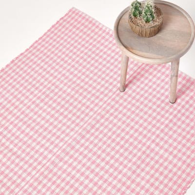 Homescapes geweven vloerkleed roze en wit geruit - katoenen vloerkleed Vichy geruit, 60x90 cm