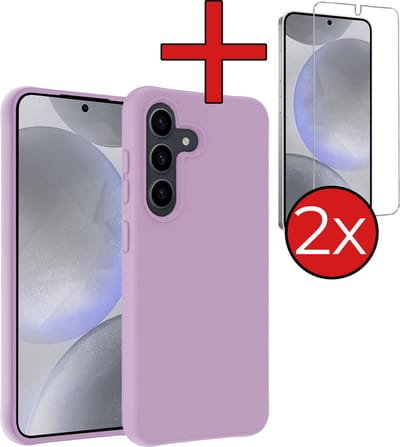 Hoesje - Met 2x Screenprotector - Geschikt voor Samsung Galaxy S24 - Sterk & Shockproof - Telefoon Hoes - Back Cover - Siliconen Case - Telefoonhoes - Lila