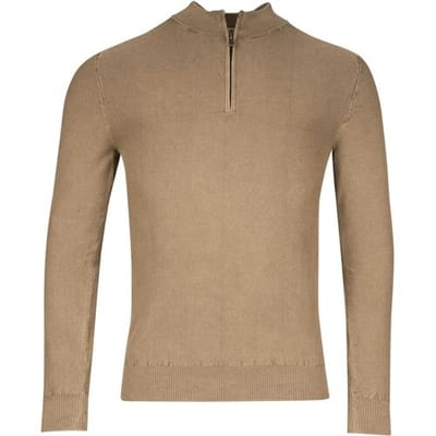 Thomas Maine Trui Half Zip Piqué Texture Knit Garment Dye Light Stone Wash Taupe / male