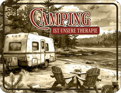 Metalen bord camping is therapie - 17 x 22 cm - roestvrij aluminium - ideaal voor campers - ShopVlot
