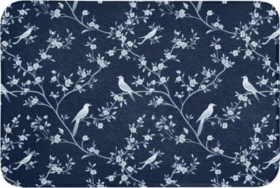 Badmat 90x60 cm - Antislip - Grafisch - Bloesemtak - Blauw - Badmatten voor badkamer - Badkamermat - Douchemat - Badkamer mat