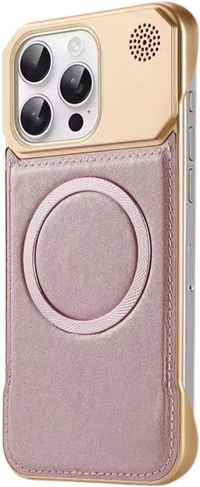 Hoesje van Leer geschikt voor iphone 17 – Luxe Magnetisch Hoesje met Aromatherapie, Draadloos Opladen en Randloos Design – Volledige Bescherming - Roze