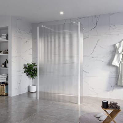 FugaFlow Eccelente Vetro Vrijstaande inloopdouche badkamer - 120x200cm - Helder geribbeld - antikalk - 8mm veiligheidsglas - 2 zijwanden 30cm - met wandarmen en hoekprofielen - Wit mat -