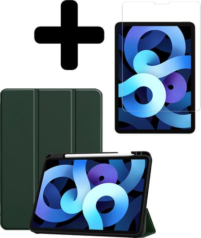 Hoesje - Geschikt voor Apple iPad Air 5 (2022) - 10.9 inch - 5e Generatie - M1 - Met Screenprotector - Trifold Bookcase Hoes - Hard Cover Case - Met Uitsparing Geschikt voor Apple Pencil - Hardcover Book - Tablethoes - Donkergroen
