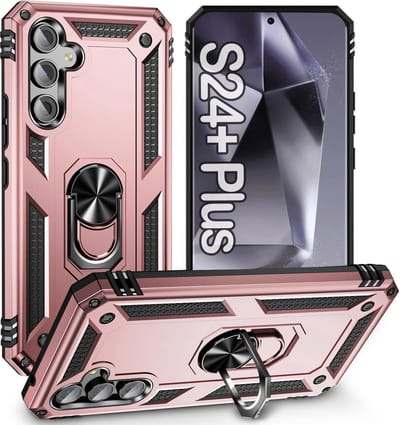 Anti-Shock Hybrid Ring Armor Hoesje Geschikt voor: Samsung Galaxy S24 Plus / Samsung Galaxy S25 Plus - Rosegoud