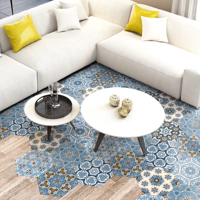 Antislip vloerstickers met beschermlaag - LALY vloertegels - 60x135cm - 10 zeshoekige stickers 30x26cm