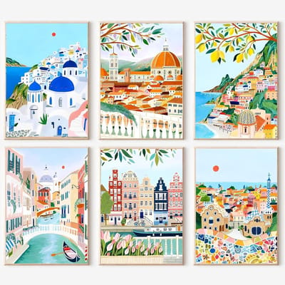 Dailygoods- Schilderen op Nummer 6 Stuks - Doe-Het-Zelf Landschap - Acrylverf Set - Handgeschilderd - Inclusief Penselen en Haken - 20 x 20 cm - Doe-het-zelf Schilderij