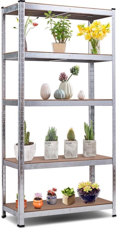 Stellingkast metaal - Opbergrek - stoffen lade - 5 open vakken - vrijstaand rek met frame - Grijs, Blauw, Zwart of Zilver