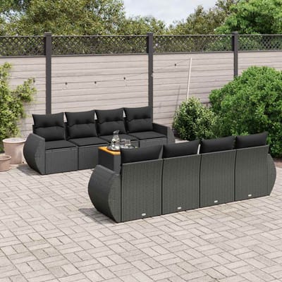 vidaXL - 9-delige - Loungeset - met - kussens - poly - rattan - zwart