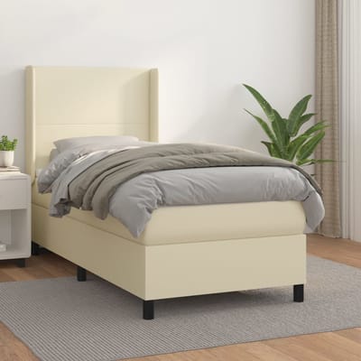 vidaXL - Boxspring - met - matras - kunstleer - crèmekleurig - 90x190 - cm