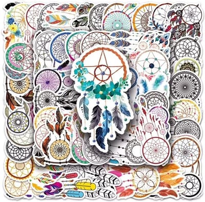 Dromenvangers Stickers - Set van 50 Stuks - Dream Catchers - Stickers voor Laptop, E-reader, Koffer, Bullet Journal en Planner - Stickers Kinderen en Volwassenen - Decoratieve Stickers - Creatief - Bloemen - Scrapbook