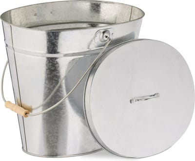 asemmer met deksel - 22 l - houten handvat - kolenemmer - openhaard accessoire - zilver
