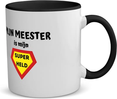 Akyol - mijn meester is mijn superheld koffiemok - theemok - zwart - Meester - super meester - verjaardag - cadeautje voor meester - meester artikelen - kado - geschenk - collega's - 350 ML inhoud
