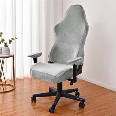 Fluwelen Gaming Stoelhoes Computer Stoel Zitting Beschermhoes Elastische Boss Kantoorstoelhoes Met Armleuninghoezen Wasbaar Effen With Armrest cover gray