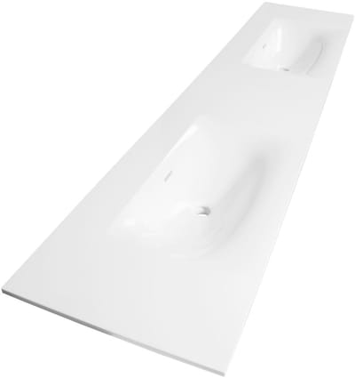 Brauer Glacier Wastafel - 200 met 2 Spoelbakken en 0 Kraangaten - Fine Stone Hoogglans Wit