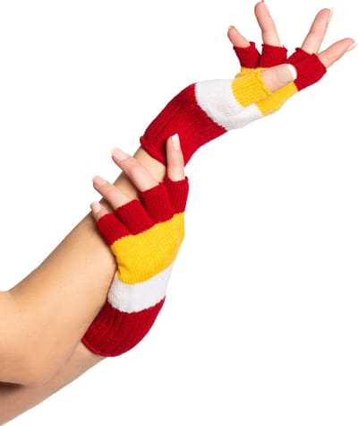 Partychimp Voordeelverpakking 6 pack Vingerloze Handschoenen voor bij Carnavalskleding Dames Carnaval Accessoires Verkleedkleren Volwassenen - Rood/Wit/Geel- Katoen/Polyamide/Elastaan - One-Size - 6 pack